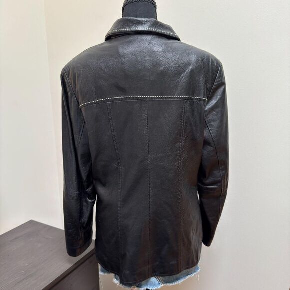 Vintage Di Capra Leather Jacket \ Y2K 90s Black 100% Genuine Leather Coat \ Sz M - Picture 6 of 7